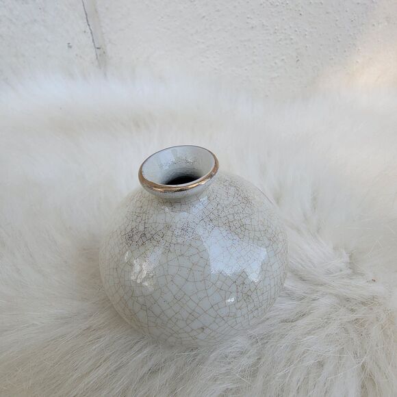 vintage Japanese porcelain miniature crackle vase bird floral print 3 Inch - Picture 2 of 4